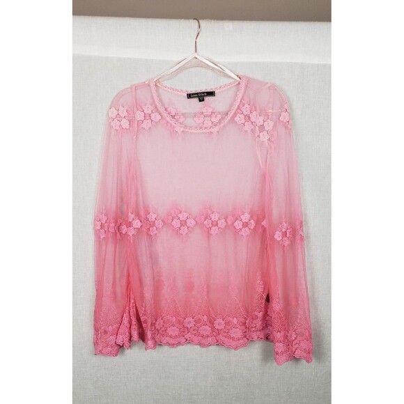 Love Stitch Blouse Top S Ombre Pink Tulle Floral Sheer Boho Etheral Fairycore - Picture 1 of 7